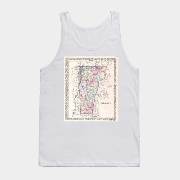 Vintage Map of Vermont (1855) Tank Top by Bravuramedia